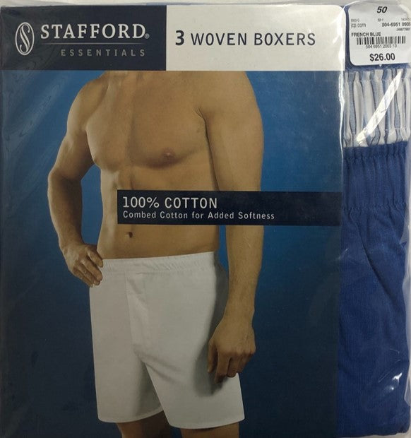STAFFORD MENS WOVEN BOXERS 3-PACK SIZE 50 STYLE 733029/STAFBOX-3 – Atlantic  Wholesale