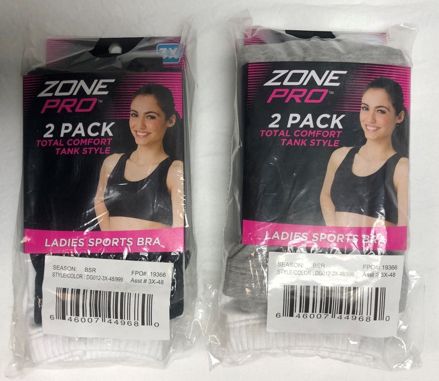 LOT 4 BRAS Zone Pro 2 pack ladies total comfort tank style sports bra size  M