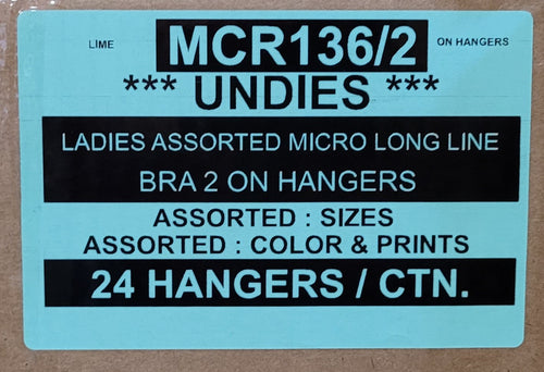 UNDIES LADIES ASSORTED MICRO LONG LINE BRA 2 ON HANGERS STYLE MCR136/2