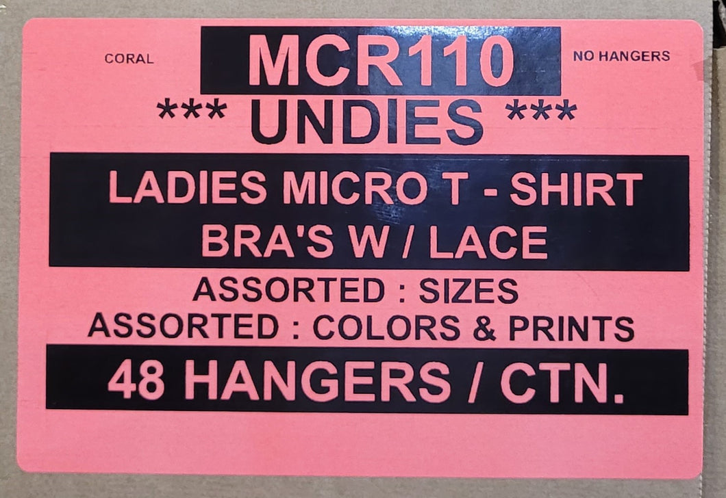 UNDIES LADIES MICRO T-SHIRT BRAS W/LACE STYLE MCR110