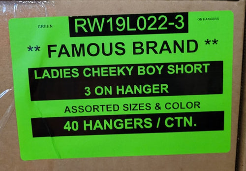 FAMOUS NAME BRANDS LADIES 3 ON HANGER CHEEKY BOY SHORT STYLE RW19L022-3