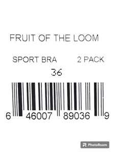 FRUIT OF THE LOOM LADIES ASSORTED SPORT BRAS 2 ON A HANGER STYLE 9012/72-2