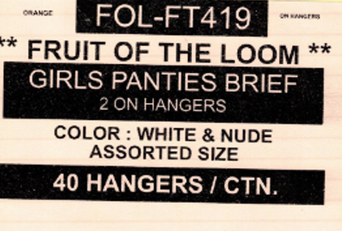 FRUIT OF THE LOOM GIRLS 2 ON HANGERS PANTIES BRIEF STYLE FOL-FT419