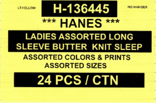 HANES LADIES ASSORTED LONG SLEEVE BUTTER KNIT SLEEP STYLE H-136445