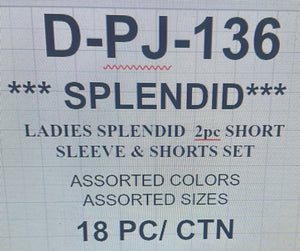 SPLENDID LADIES 2 PC SHORT SLEEVE & SHORTS SET STYLE D-PJ-136