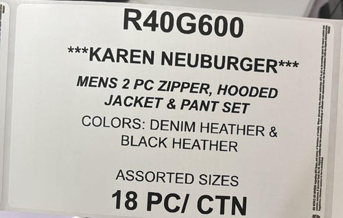 KAREN NEUBURGER MENS 2 PC ZIPPER HOODED JACKET & PANT SET STYLE R40G600