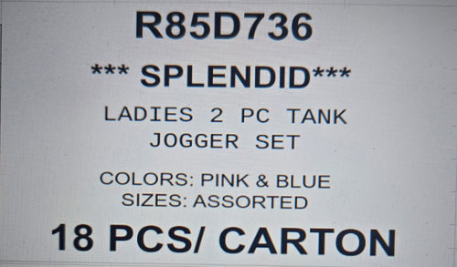 SPLENDID LADIES 2PC TANK JOGGER SET STYLE R85D736