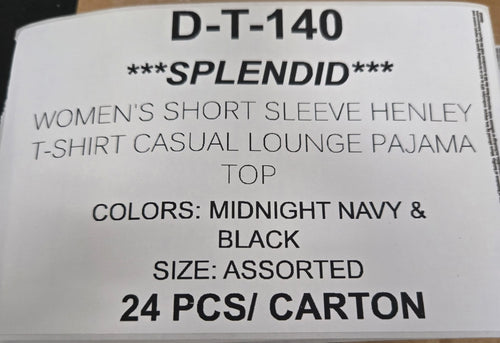 SPLENDID WOMEN'S SHORT SLEEVE HENLEY T-SHIRT CASUAL LOUNGE PAJAMA TOP STYLE D-T-140