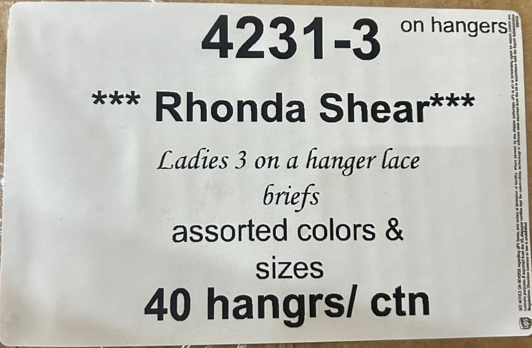 RHONDA SHEAR LADIES LACE BRIEFS STYLE 4231-3