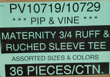 PIP & VINE MATERNITY 3/4 RUFF & RUCHED SLEEVE TEE Style PV10719/10729