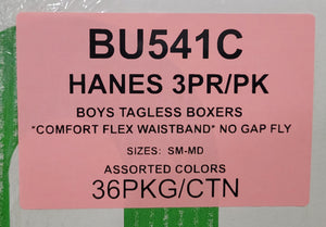 HANES BOYS 3PK TAGLESS BOXERS COMFORT FLEX WAISTBAND NO GAP FLY STYLE BU541C