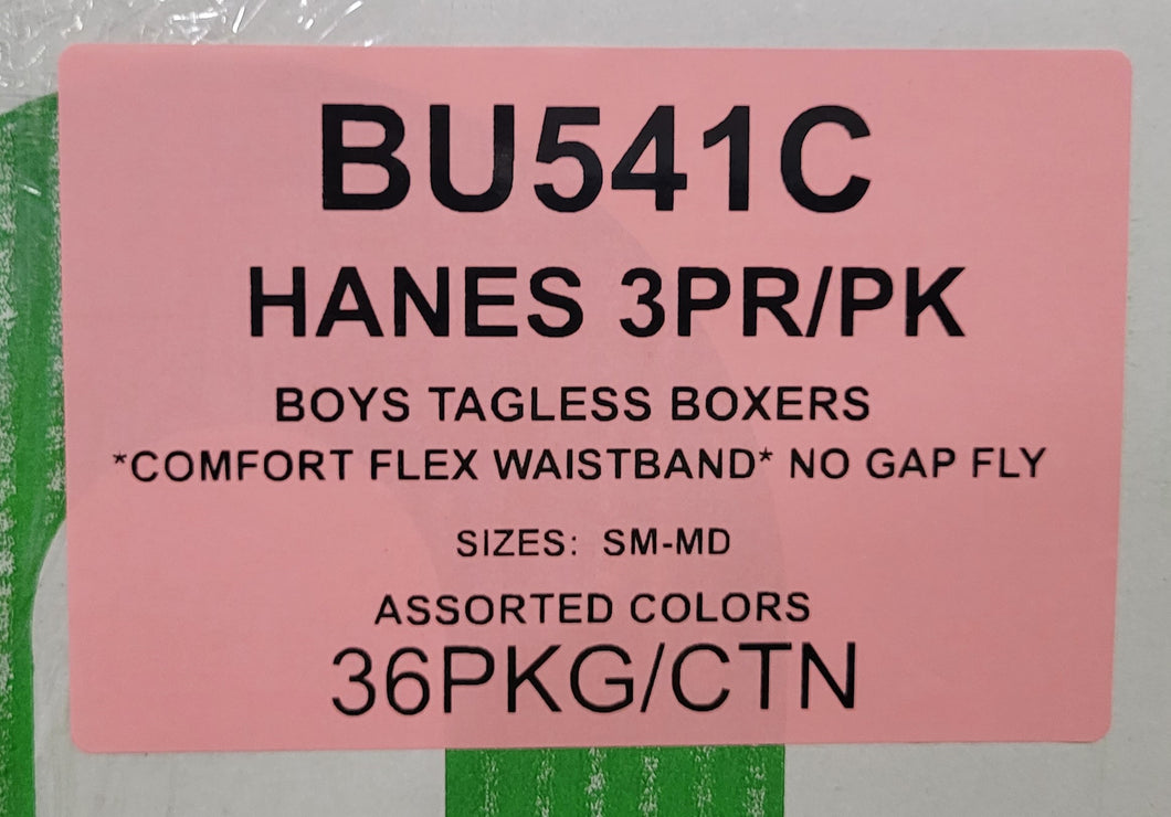 HANES BOYS 3PK TAGLESS BOXERS COMFORT FLEX WAISTBAND NO GAP FLY STYLE BU541C