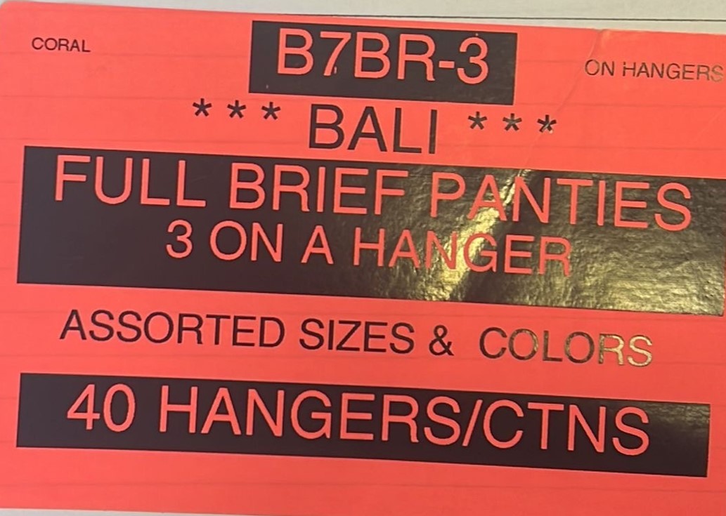 Bali Full Brief Panties 3 on hangers Style B7BR-3
