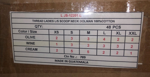 UNIVERSAL THREAD LADIES L/S SCOOP NECK DOLMAN 100% COTTON PRE PACK Style L JS 12201 L