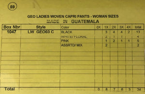 GEO LADIES WOVEN CAPRI PANTS STYLE LW GEO03 C