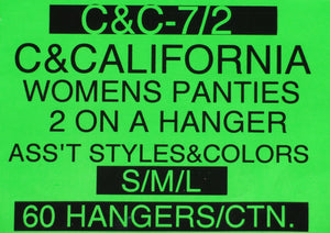C AND CALIFORNIA WOMENS PANTIES 2 ON A HANGER STYLE C&C 7/2