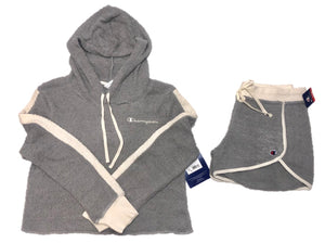 CHAMPION AUTHENTIC ATHLETIC WEAR LADIES CROPPED HOODIE & SHORTS PAJAMA SET STYLE CSLCPS