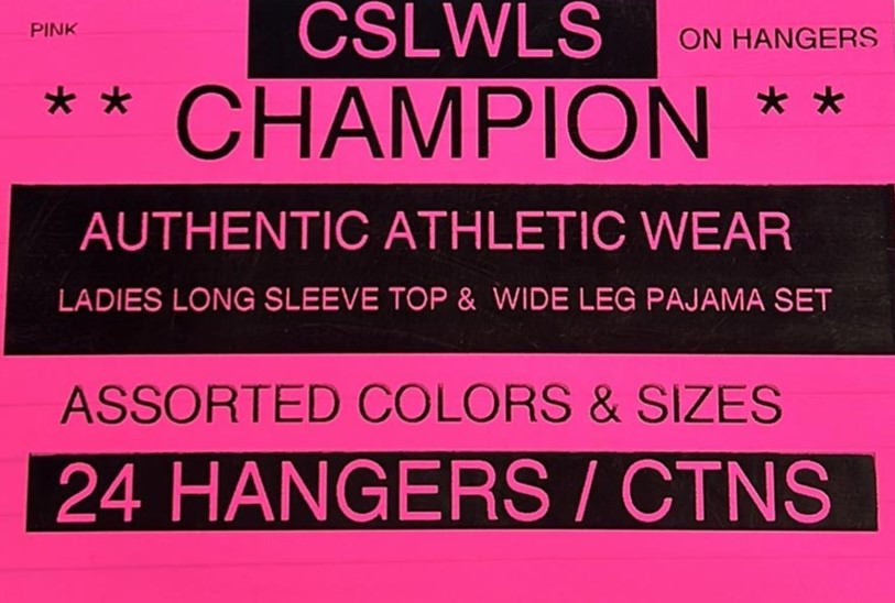 CHAMPION AUTHENTIC ATHLETIC WEAR LADIES LONG SLEEVE TOP & WIDE LEG PAJAMA SET STYLE CSLWLS