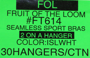 FRUIT OF THE LOOM #FT614 SEAMLESS SPORT BRAS 2 ON A HANGER