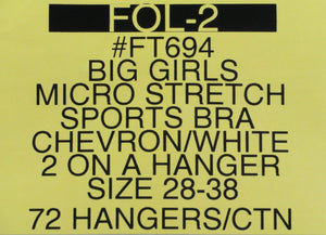 FRUIT OF THE LOOM BIG GIRLS MICRO STRETCH SPORTS BRA 2 ON A HANGER Style FT694