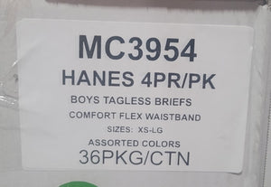 HANES BOYS 4PK TAGLESS BRIEFS COMFORT FLEX WAISTBAND STYLE MC3954