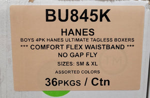 HANES BOYS 4PK ULTIMATE TAGLESS BOXERS COMFORT FLEX WAISTBAND - NO GAP FLY STYLE BU845K