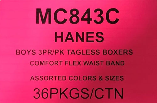 HANES BOYS 3PK TAGLESS BOXERS COMFORT FLEX WAISTBAND STYLE MC843C