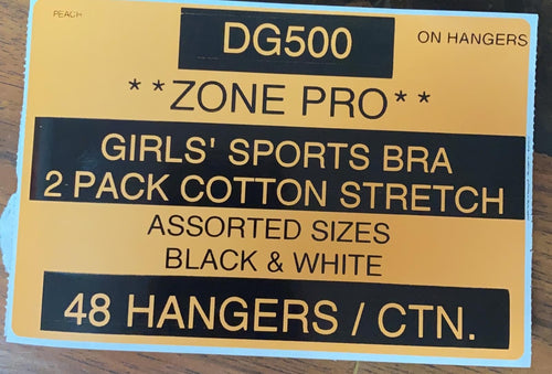 ZONE PRO GIRL'S SPORTS BRA 2PK COTTON STRETCH STYLE DG500