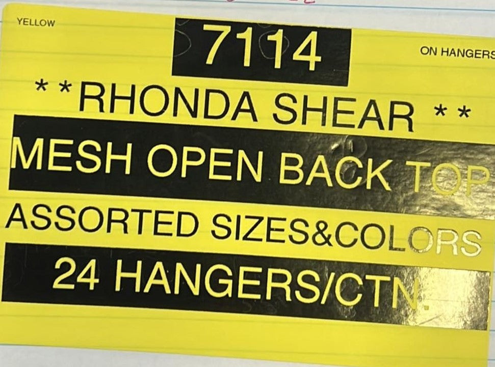 RHONDA SHEAR MESH OPEN BACK TOP  STYLE 7114