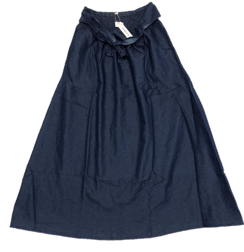 CHANCES R MISSY DENIM SMOCKED WAIST SKIRT W/ SASH BELT AND SIDE SEAM POCKETS STYLE 29258