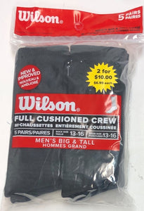 WILSON 5 PACK SOCKS MEN BIG&TALL FULL CUSHIONED CREW STYLE RW5626X